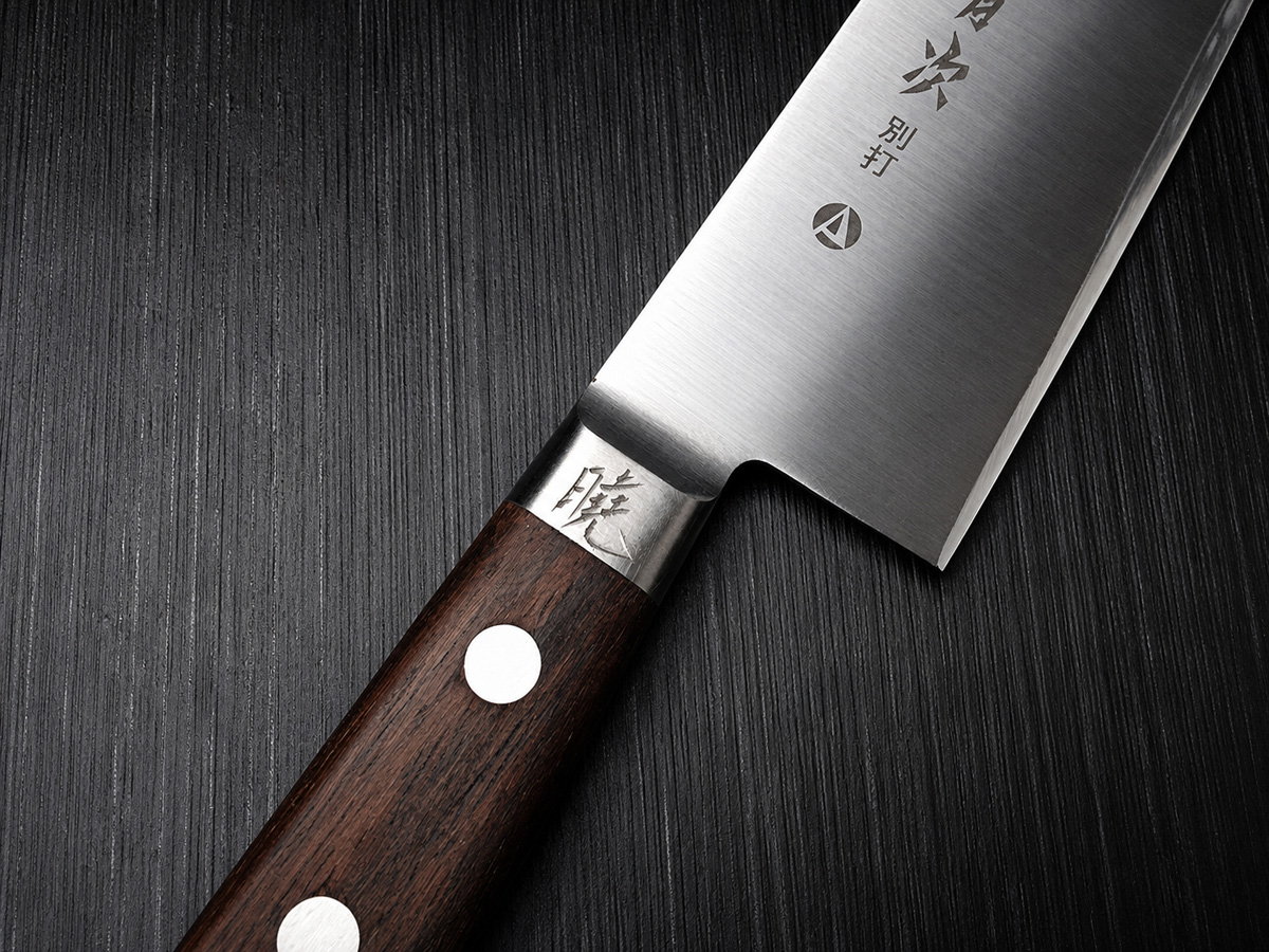 Aritsugu Japanese chef knife with free personalized name engraving on the blade, handcrafted in Japan for professional chefs and cooking enthusiasts.