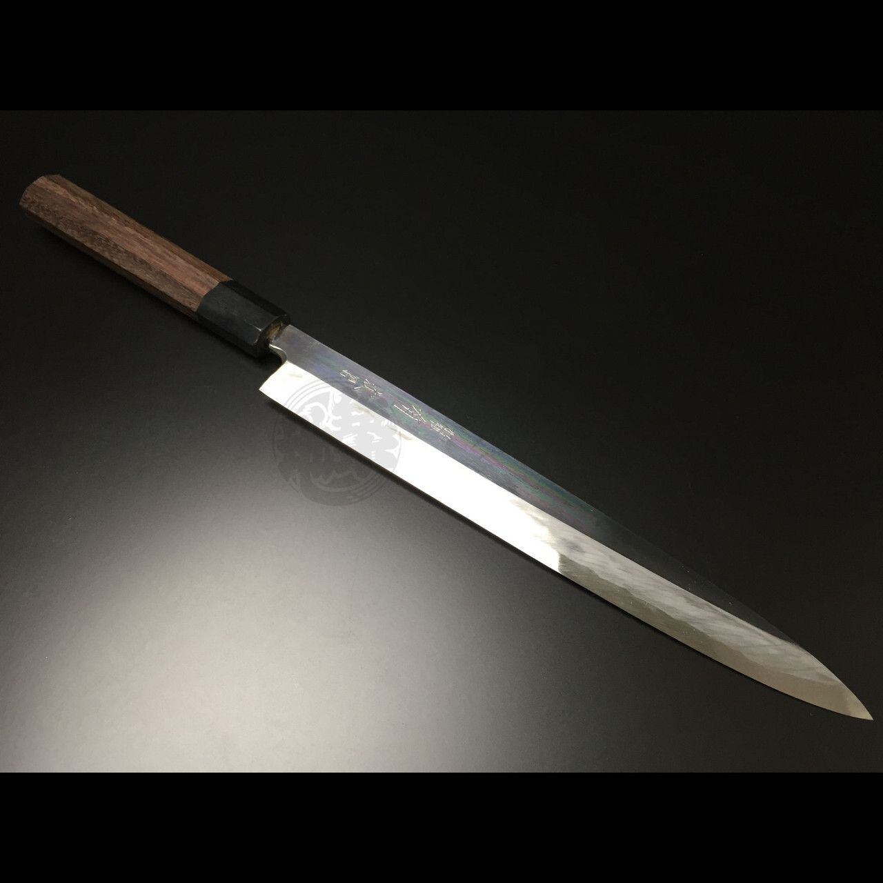 Authentic Tsukiji Aritsugu 240mm (9.5") Mirror-Finish Yanagiba, Blue Steel #2 sashimi knife with Rosewood handle.