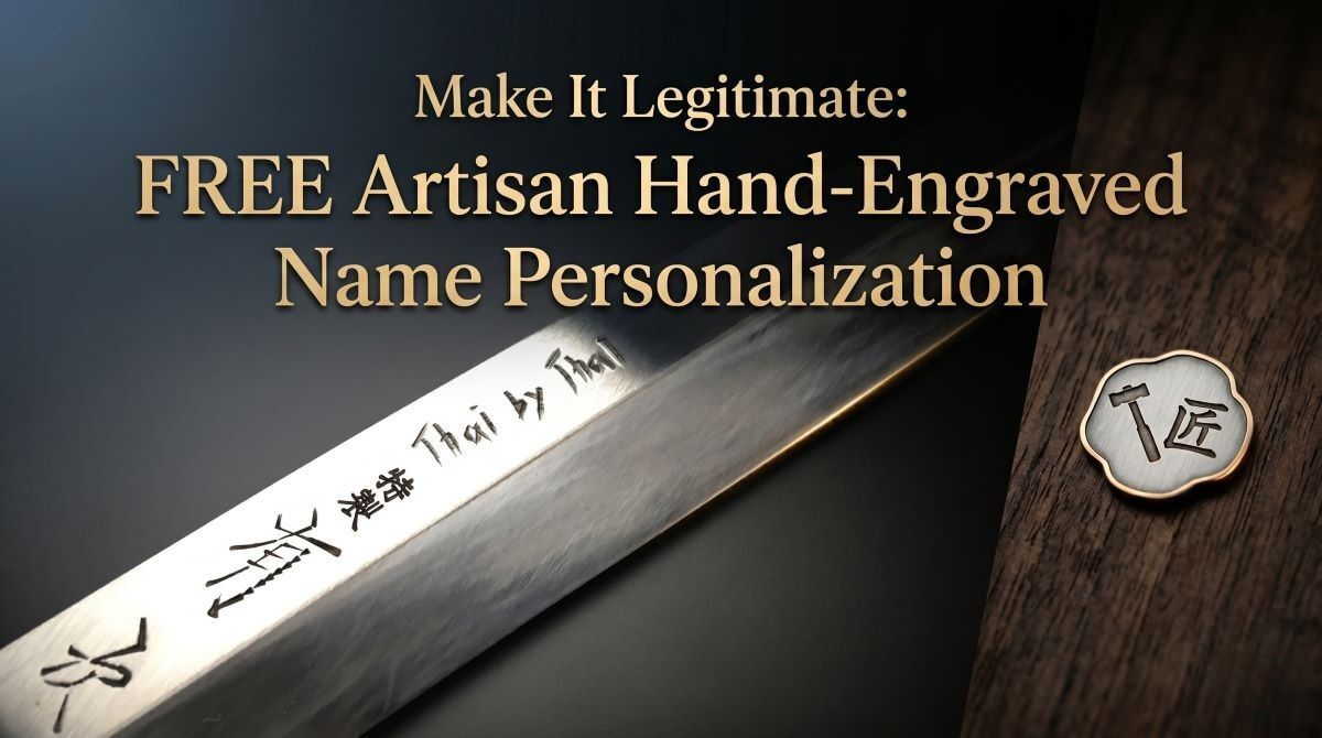 FREE Artisan Hand-Engraved Name Personalization Service on authentic Tsukiji Aritsugu Japanese knives. A unique, personalized custom Kanji or English engraving for the ultimate Father's Day culinary gift.